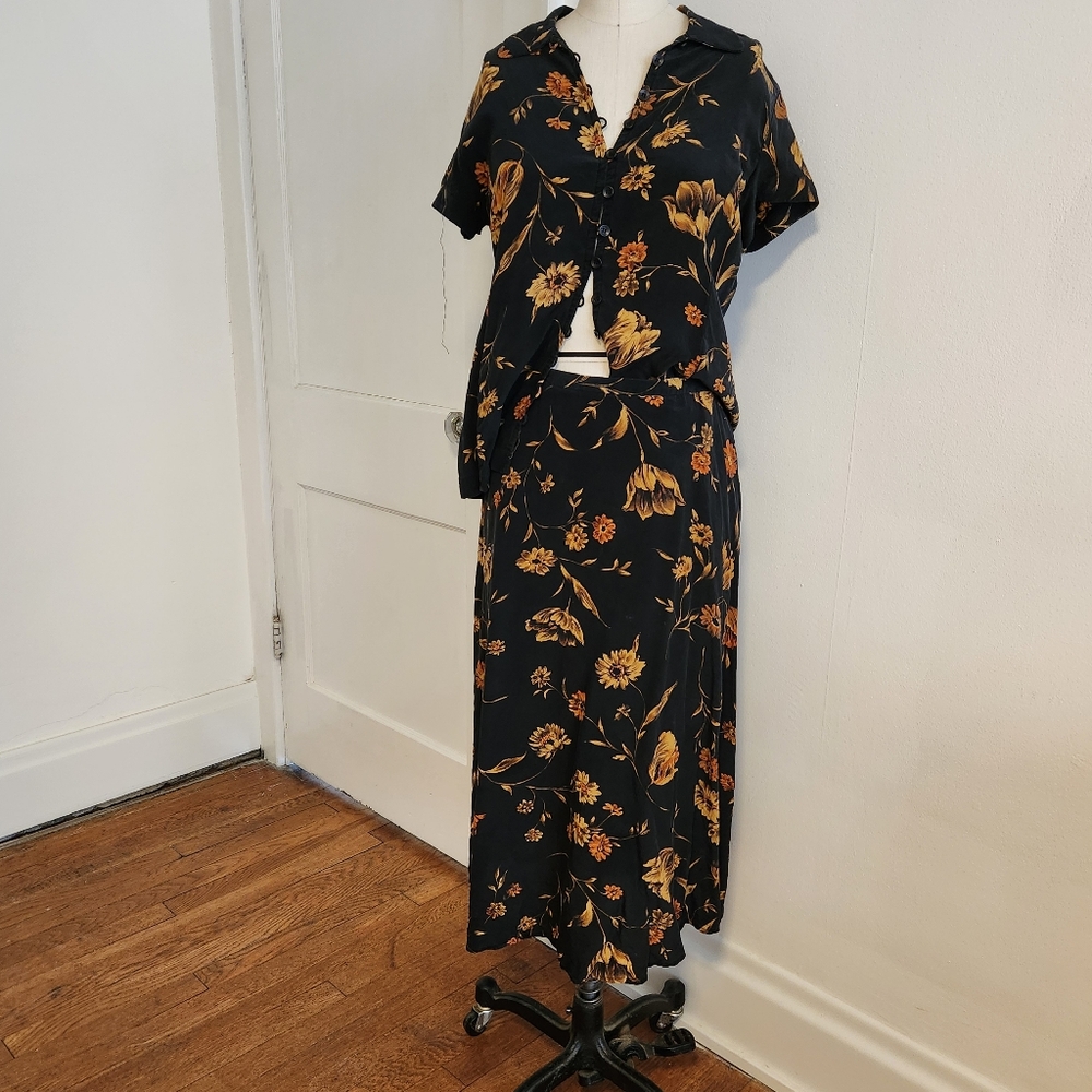 Vintage 100% Silk Co-ord Skirt and Shirt Set